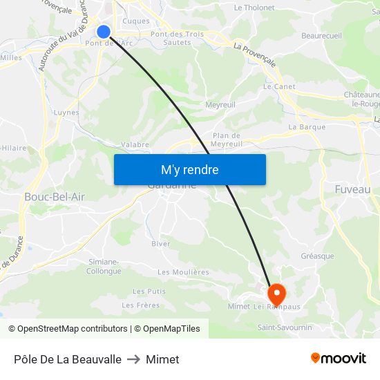 Pôle De La Beauvalle to Mimet map