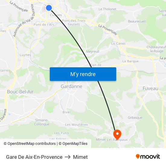 Gare De Aix-En-Provence to Mimet map