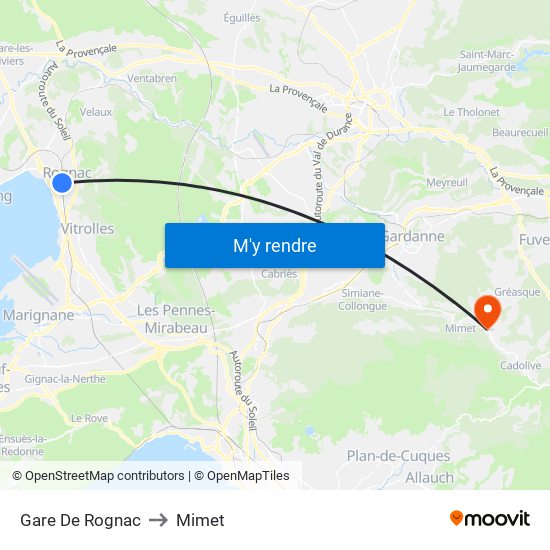 Gare De Rognac to Mimet map