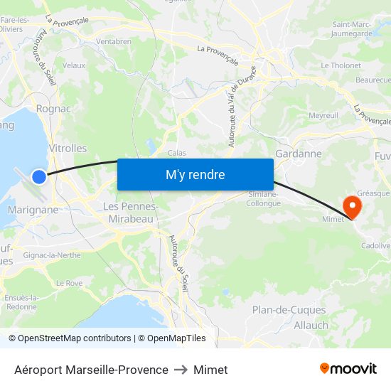 Aéroport Marseille-Provence to Mimet map