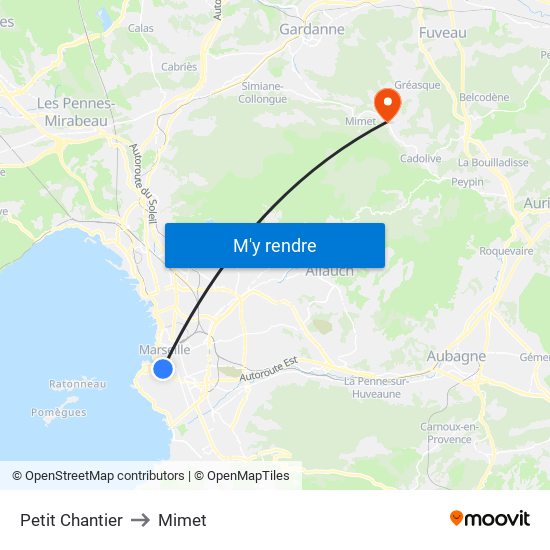 Petit Chantier to Mimet map