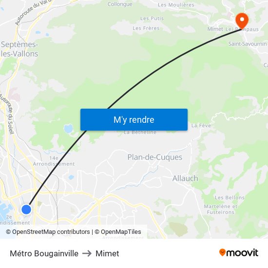 Métro Bougainville to Mimet map