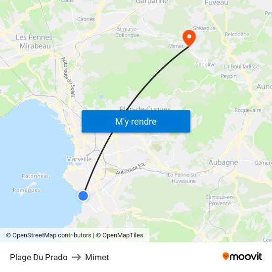Plage Du Prado to Mimet map