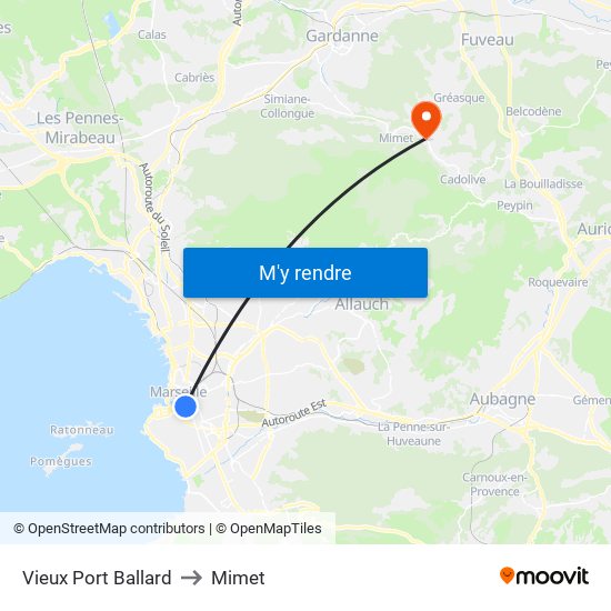 Vieux Port Ballard to Mimet map
