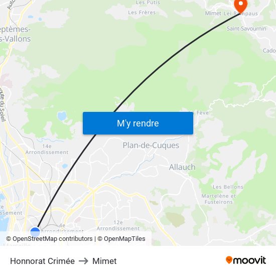 Honnorat Crimée to Mimet map