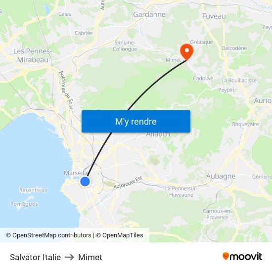 Salvator Italie to Mimet map