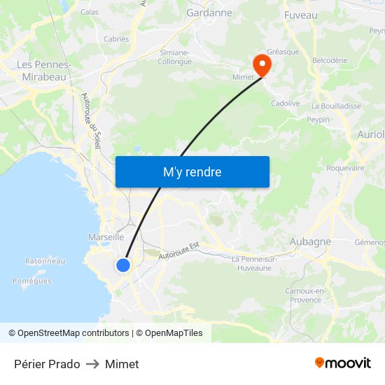 Périer Prado to Mimet map