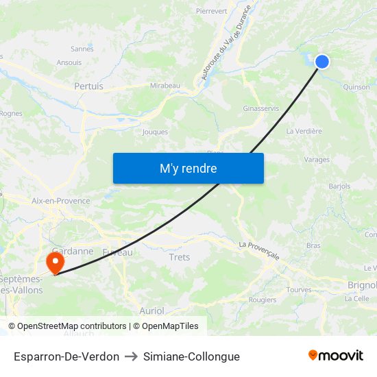 Esparron-De-Verdon to Simiane-Collongue map