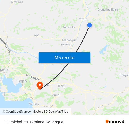 Puimichel to Simiane-Collongue map