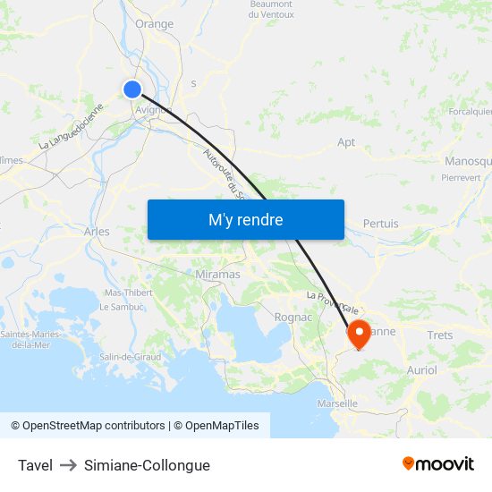 Tavel to Simiane-Collongue map
