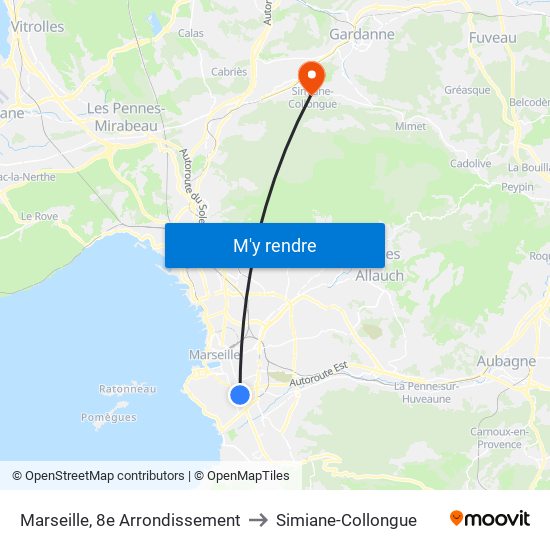 Marseille, 8e Arrondissement to Simiane-Collongue map