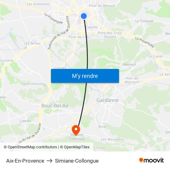 Aix-En-Provence to Simiane-Collongue map