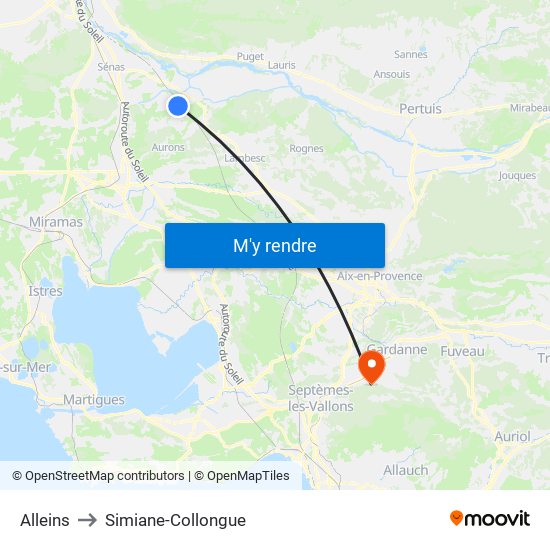 Alleins to Simiane-Collongue map