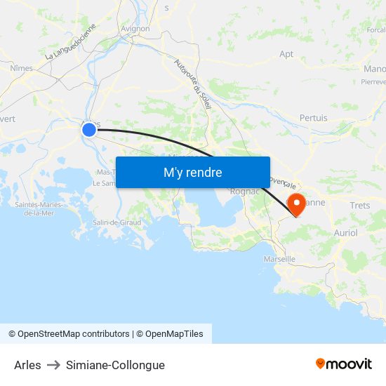 Arles to Simiane-Collongue map