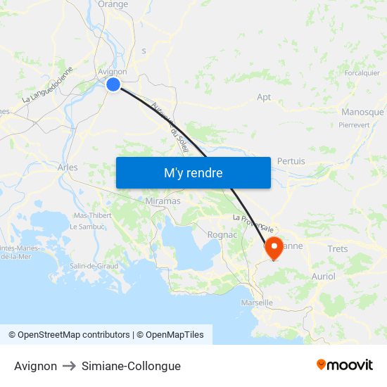 Avignon to Simiane-Collongue map