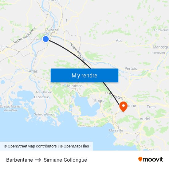 Barbentane to Simiane-Collongue map