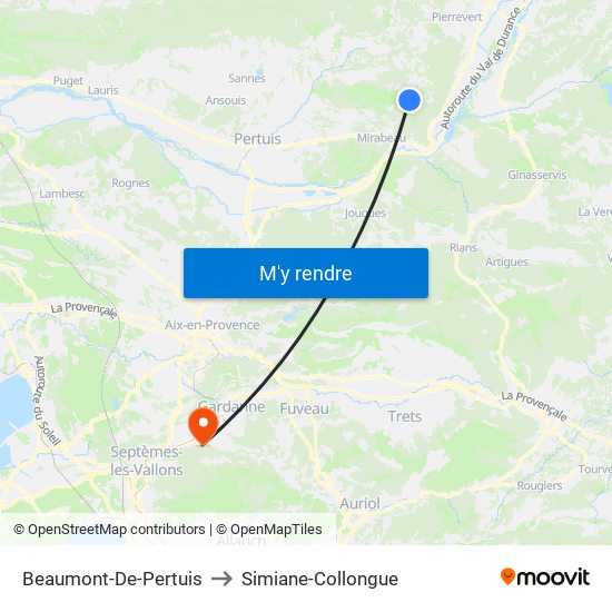 Beaumont-De-Pertuis to Simiane-Collongue map