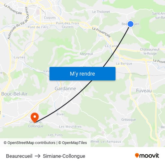 Beaurecueil to Simiane-Collongue map