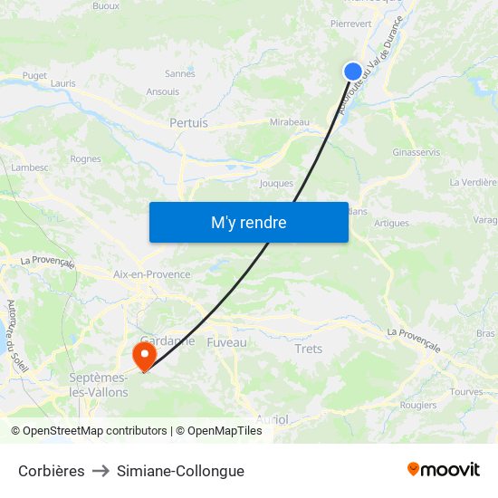 Corbières to Simiane-Collongue map