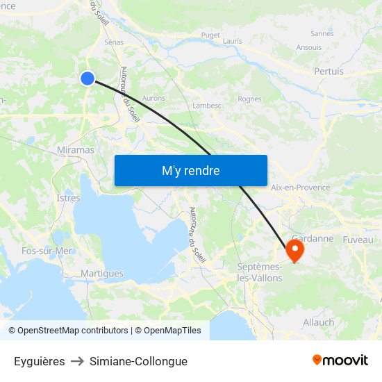 Eyguières to Simiane-Collongue map