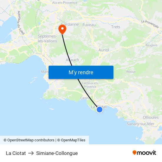 La Ciotat to Simiane-Collongue map