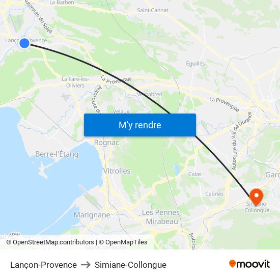 Lançon-Provence to Simiane-Collongue map