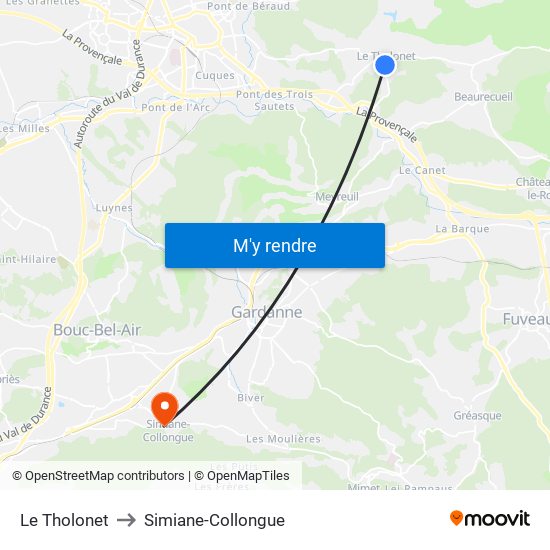 Le Tholonet to Simiane-Collongue map