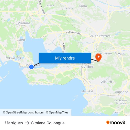 Martigues to Simiane-Collongue map