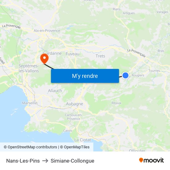 Nans-Les-Pins to Simiane-Collongue map