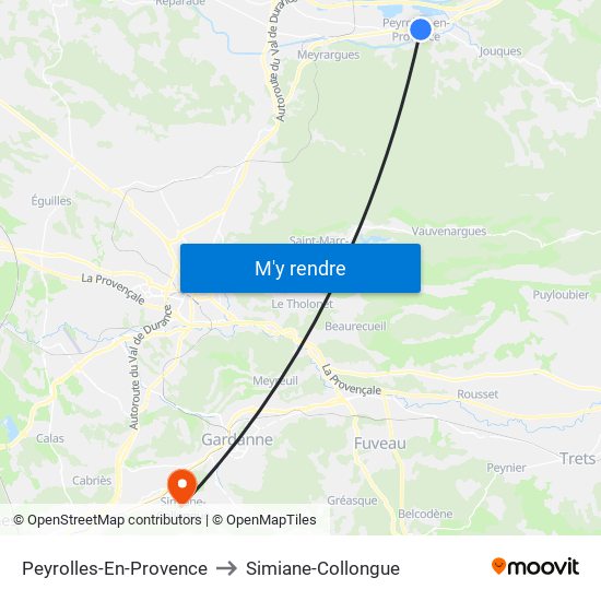 Peyrolles-En-Provence to Simiane-Collongue map