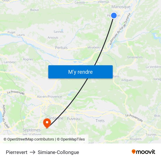 Pierrevert to Simiane-Collongue map