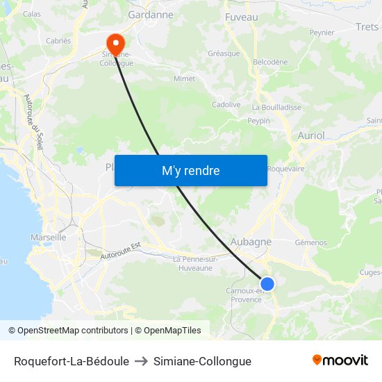 Roquefort-La-Bédoule to Simiane-Collongue map