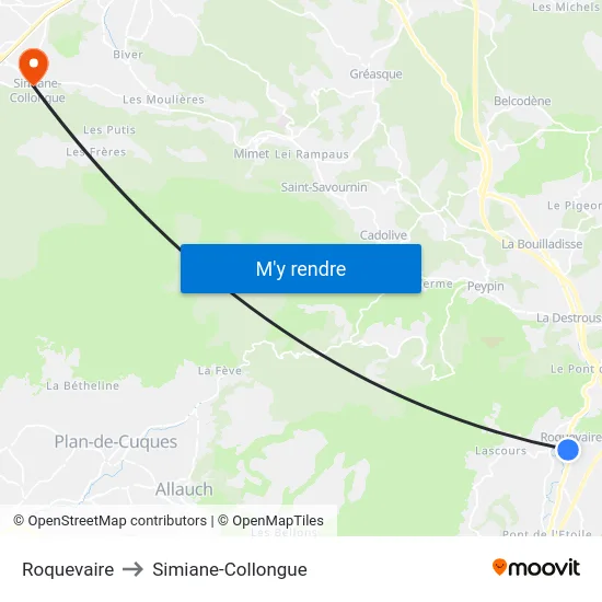 Roquevaire to Simiane-Collongue map