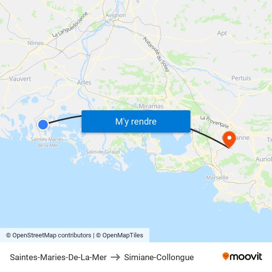 Saintes-Maries-De-La-Mer to Simiane-Collongue map