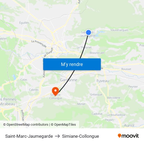 Saint-Marc-Jaumegarde to Simiane-Collongue map