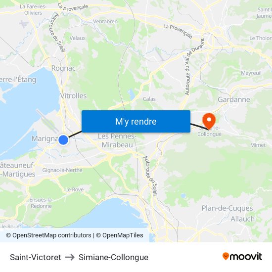 Saint-Victoret to Simiane-Collongue map