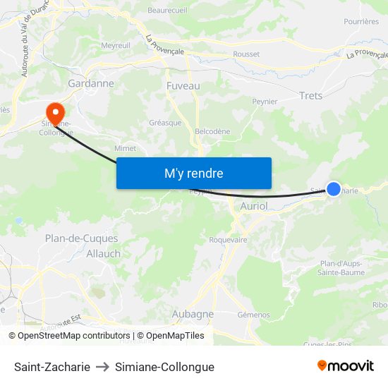 Saint-Zacharie to Simiane-Collongue map