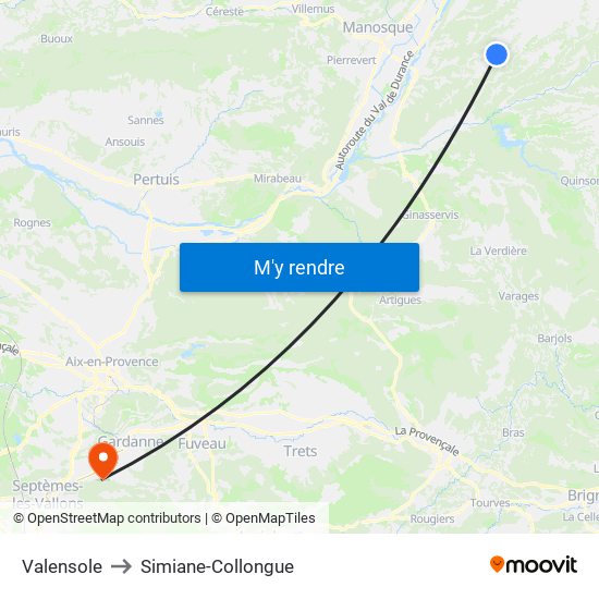 Valensole to Simiane-Collongue map