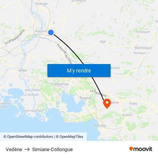 Vedène to Simiane-Collongue map