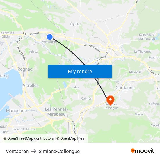 Ventabren to Simiane-Collongue map