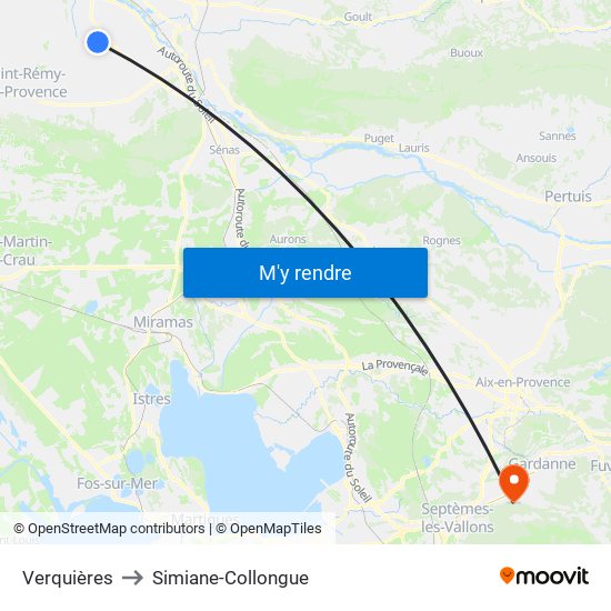 Verquières to Simiane-Collongue map