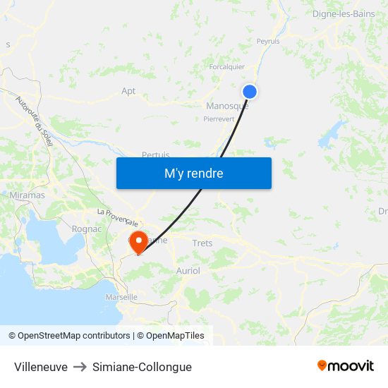 Villeneuve to Simiane-Collongue map