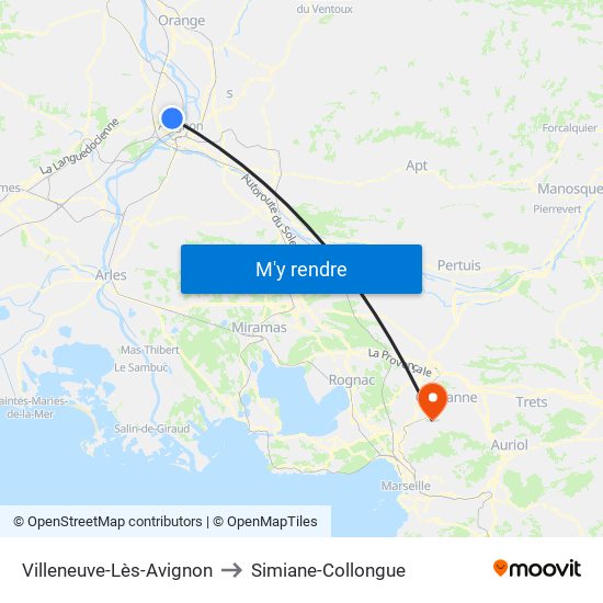 Villeneuve-Lès-Avignon to Simiane-Collongue map