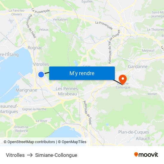 Vitrolles to Simiane-Collongue map