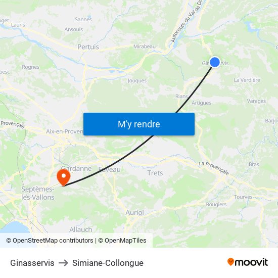Ginasservis to Simiane-Collongue map