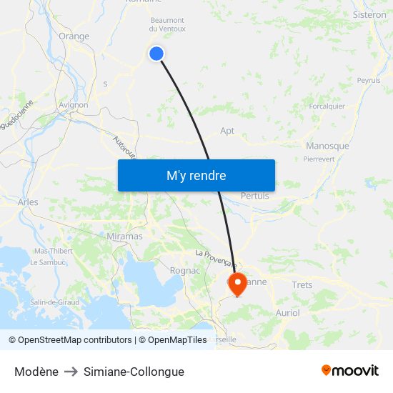 Modène to Simiane-Collongue map