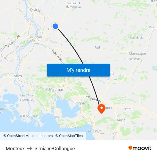 Monteux to Simiane-Collongue map