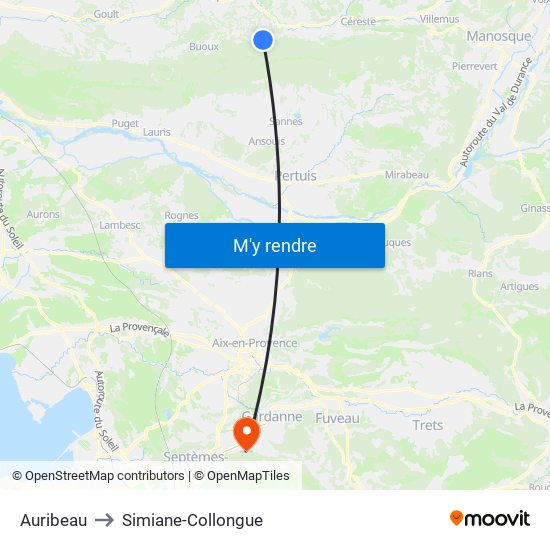 Auribeau to Simiane-Collongue map
