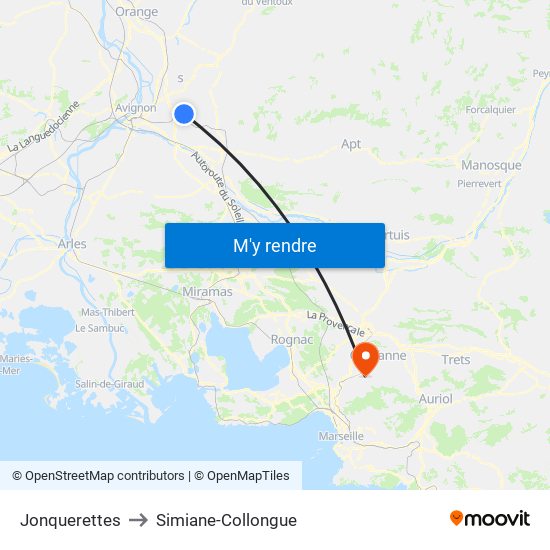 Jonquerettes to Simiane-Collongue map