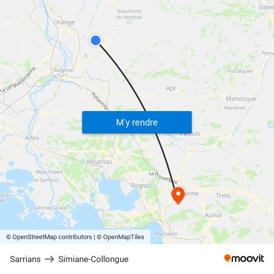 Sarrians to Simiane-Collongue map